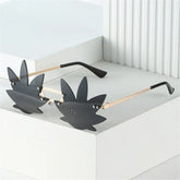 Rimless Maple Leaf Shape Metal Sunglasses